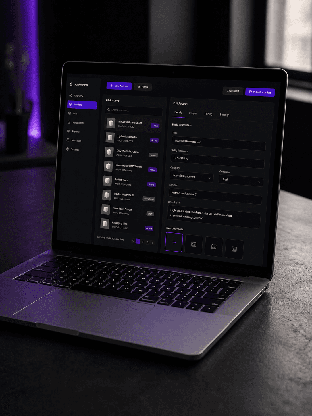 Sklep z odzieżą roboczą — auction management dashboard